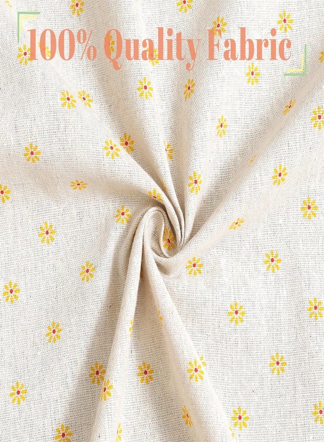 Moslovstar Yellow Daisy Tier Curtain 1 Panel Vintage Style Cotton Linen Half Curtain for Kitchen Cafe Elegant Floral Lace Hem 56" W x 39.3" L Beige - Image 2